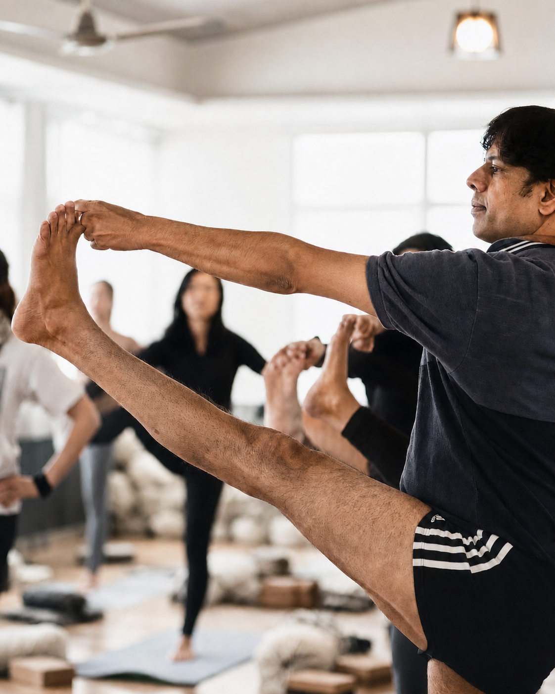 Yoga teacher Pankaj Sharma demonstrating focused asana practice